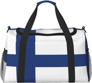 Finnish Flag Travel Bag, Weekender Bags For Women Men For Outdoor Adventures, Ideal For Camping And Hiking