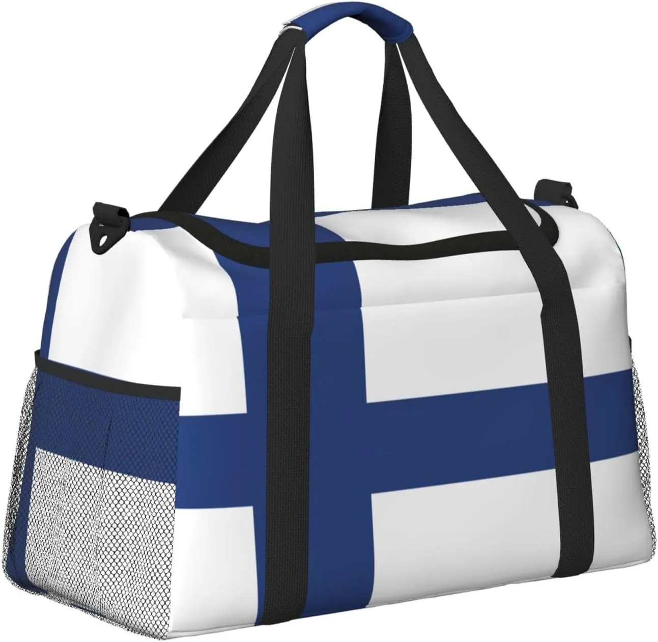 Finnish Flag Travel Bag, Weekender Bags For Women Men For Outdoor Adventures, Ideal For Camping And Hiking