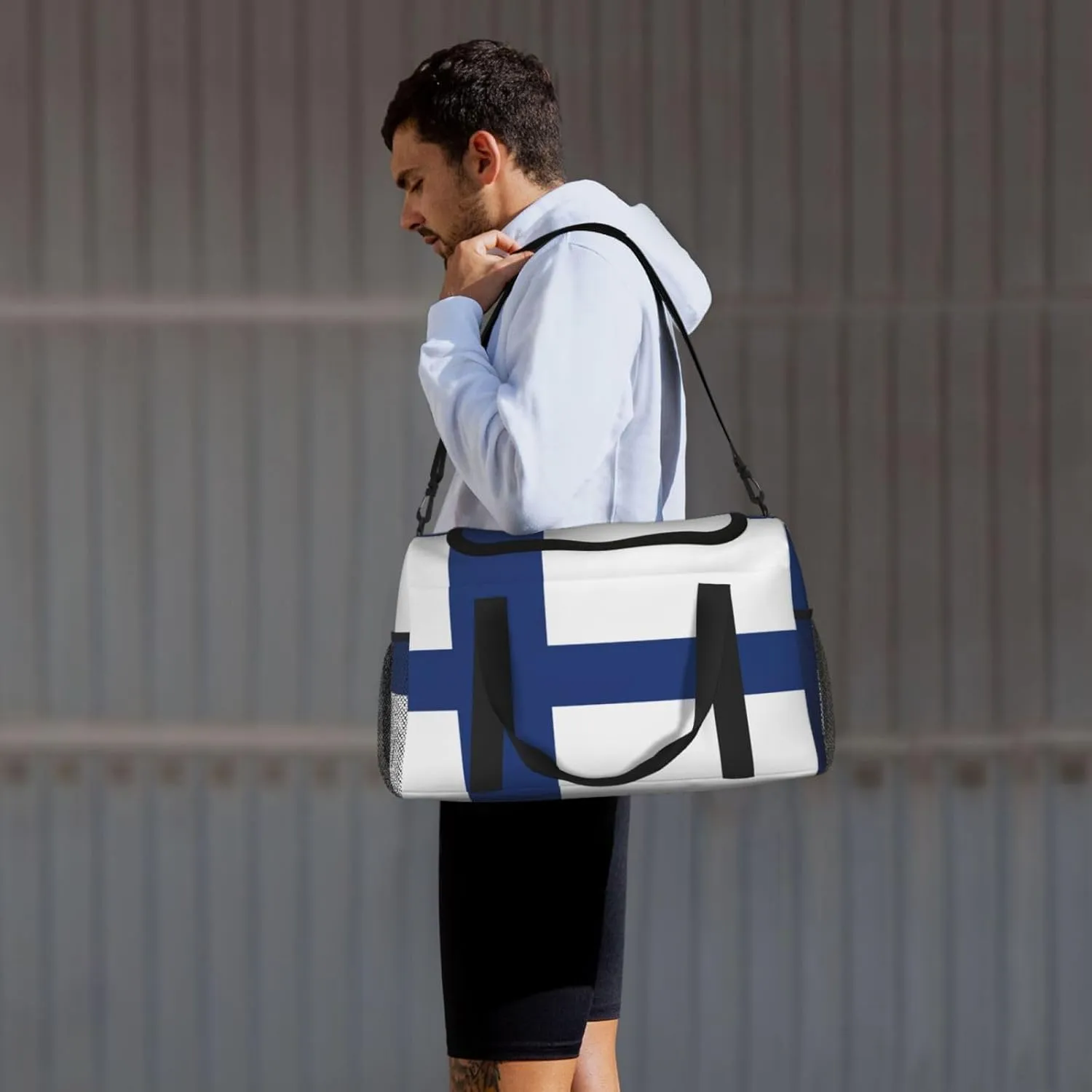 Finnish Flag Travel Bag, Weekender Bags For Women Men For Outdoor Adventures, Ideal For Camping And Hiking