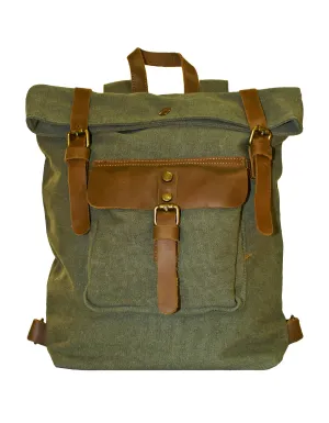 Fino SL-531 Unisex Canvas and Genuine Leather Backpack with Rolled up Closure