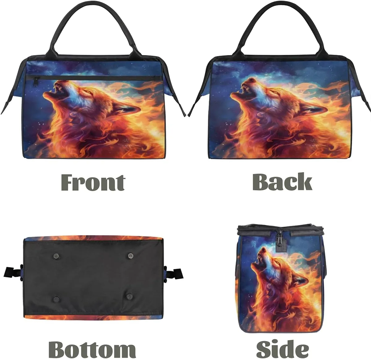 Fire Animal Wolf Small Overnight Weekender Tote Bag for Women Men Foldable Travel Duffel Bags Lightweight Sports Gym Bag Waterproof Carry On Luggage Weekender Bag for Traveling Gifts