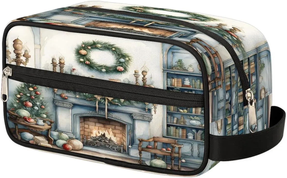 Fireplace New Year Toiletry Bag Dopp Kit Makeup Bag Travel Toiletry Bag for Women Men Portable Organizer Shaving Bag for Toiletries Accessories
