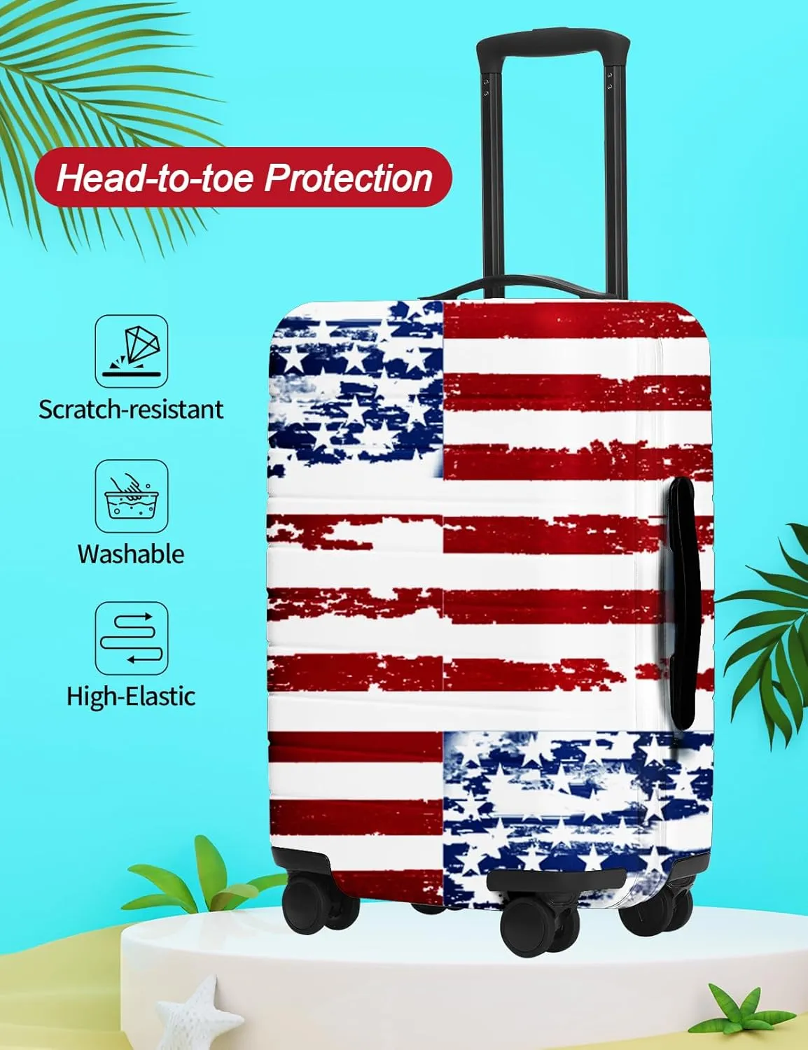FIRST WAY Luggage Cover Protector - Anti-Scratch Suitcase Cover for Travel - Protects Against Dirt and Wear, Fits 27"-30" Luggage American Flag