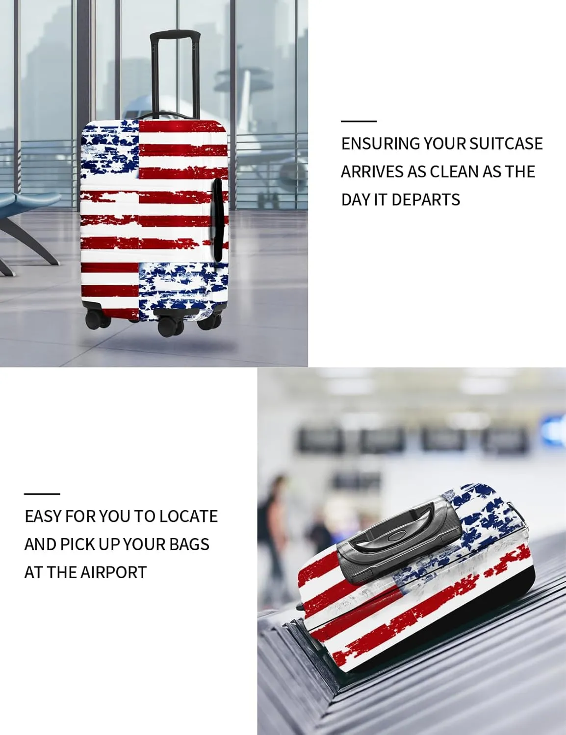 FIRST WAY Luggage Cover Protector - Anti-Scratch Suitcase Cover for Travel - Protects Against Dirt and Wear, Fits 27"-30" Luggage American Flag
