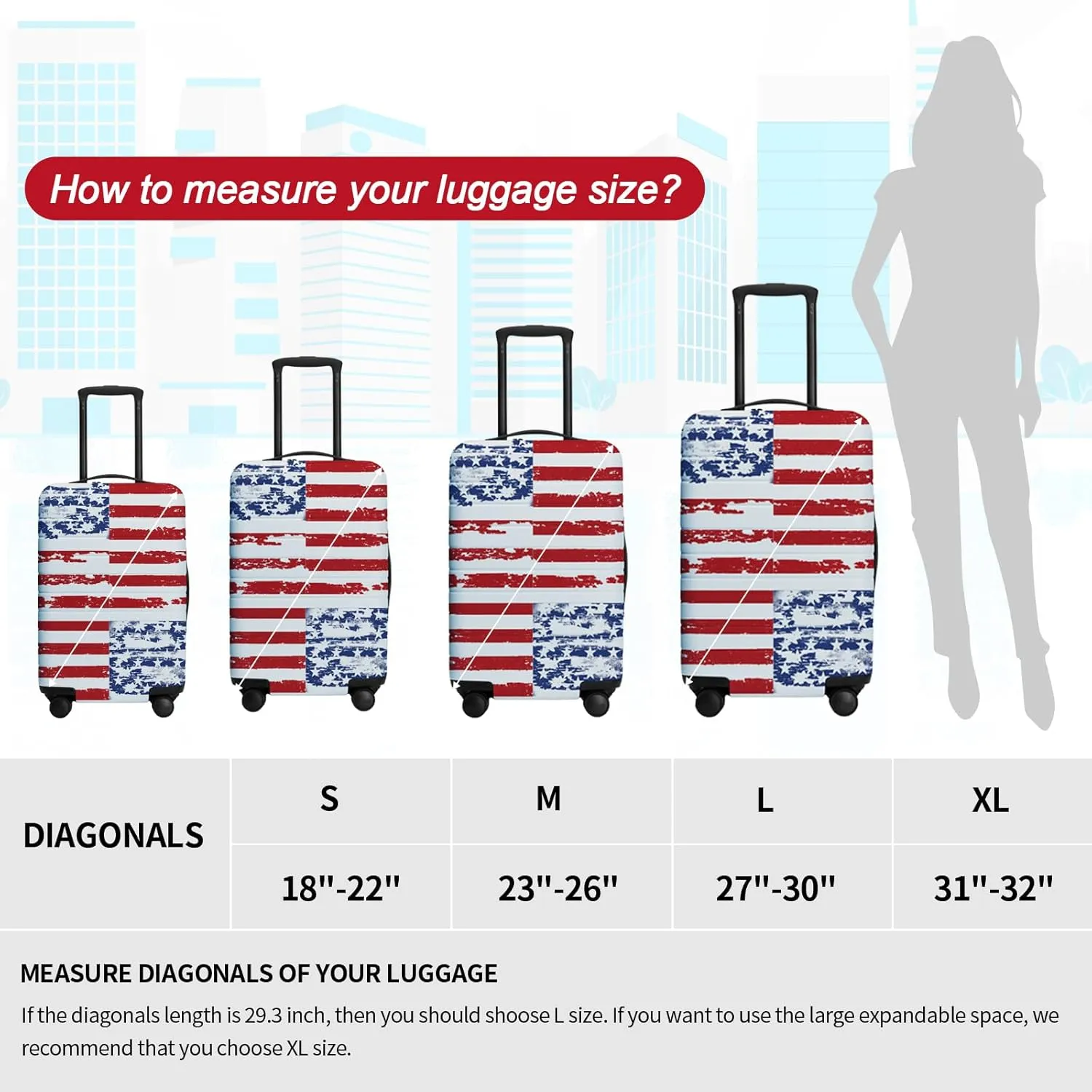 FIRST WAY Luggage Cover Protector - Anti-Scratch Suitcase Cover for Travel - Protects Against Dirt and Wear, Fits 27"-30" Luggage American Flag