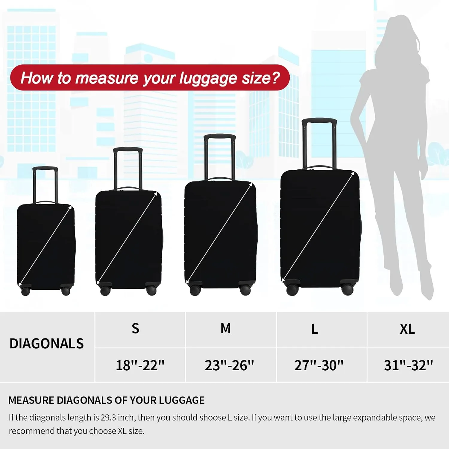 FIRST WAY Luggage Cover Protector - Anti-Scratch Suitcase Cover for Travel - Protects Against Dirt and Wear, Fits 27"-30" Luggage Black