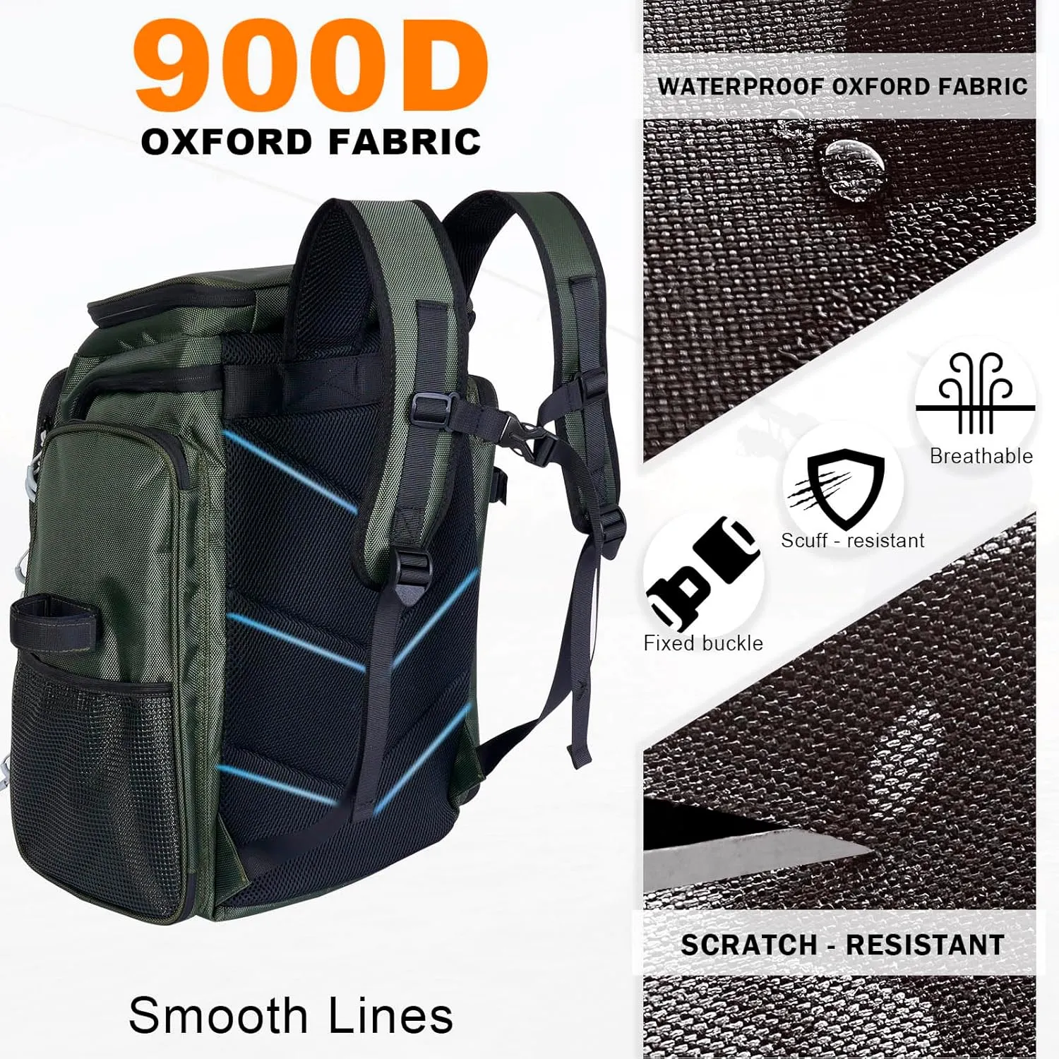 Fishing Backpack with Rod Holders,900D Oxford Water-Resistant Fishing Gear,42L Large Storage Tackle Bag for Men