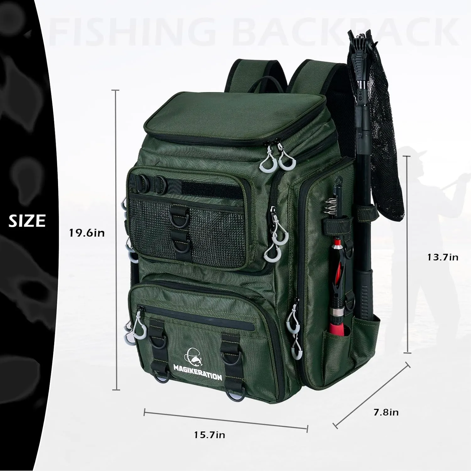 Fishing Backpack with Rod Holders,900D Oxford Water-Resistant Fishing Gear,42L Large Storage Tackle Bag for Men