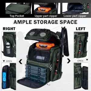 Fishing Backpack with Rod Holders,900D Oxford Water-Resistant Fishing Gear,42L Large Storage Tackle Bag for Men