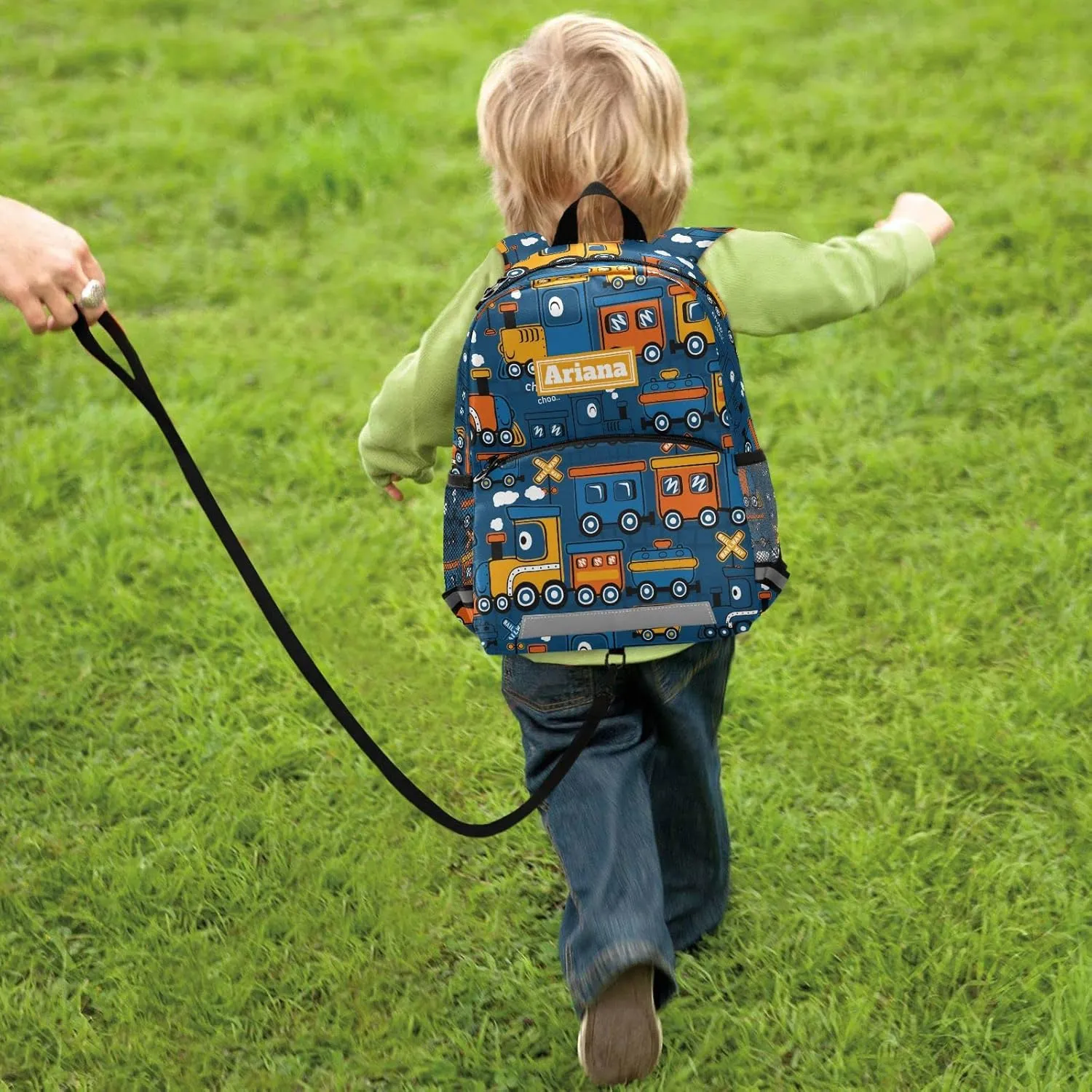 Fisyme Cartoon Funny Steam Train Custom Toddler Backpack Schoolbag Kids Daypack Travel School Bag Personalized Backpacks for Kindergarten Preschool Nursery Children Boys Girls with Chest Strap