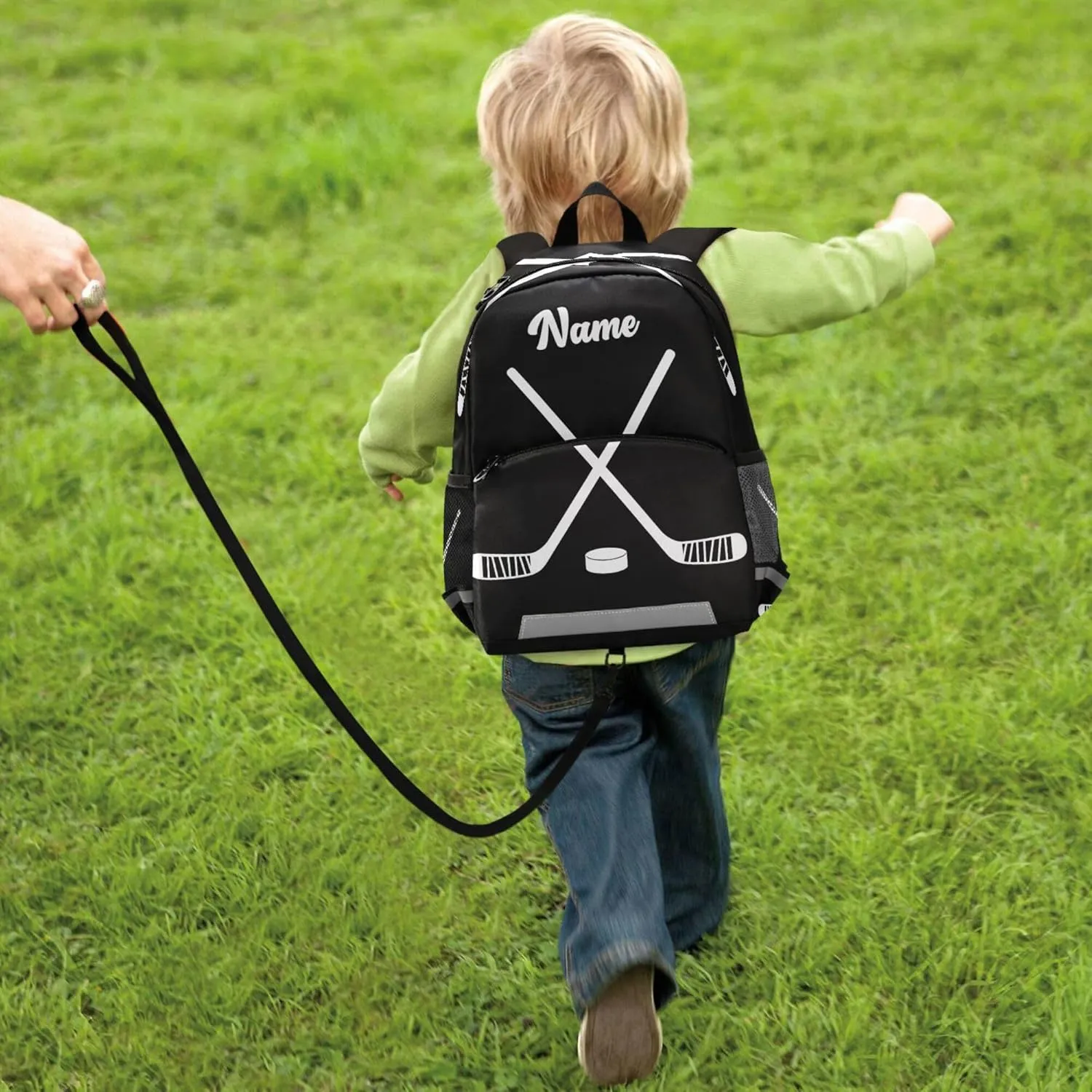 Fisyme Hockey Stick Puck Black Custom Backpack Schoolbag Kids Daypack Toddler Travel School Bag Small Backpacks for Kindergarten Preschool Nursery Boys Girl