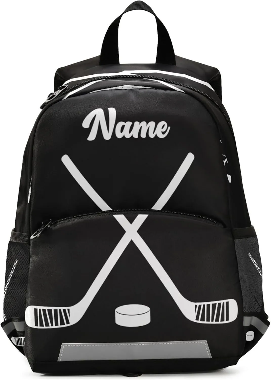 Fisyme Hockey Stick Puck Black Custom Backpack Schoolbag Kids Daypack Toddler Travel School Bag Small Backpacks for Kindergarten Preschool Nursery Boys Girl