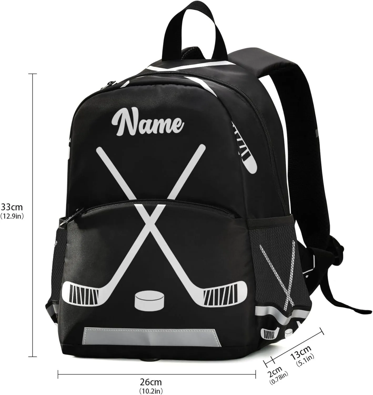 Fisyme Hockey Stick Puck Black Custom Backpack Schoolbag Kids Daypack Toddler Travel School Bag Small Backpacks for Kindergarten Preschool Nursery Boys Girl