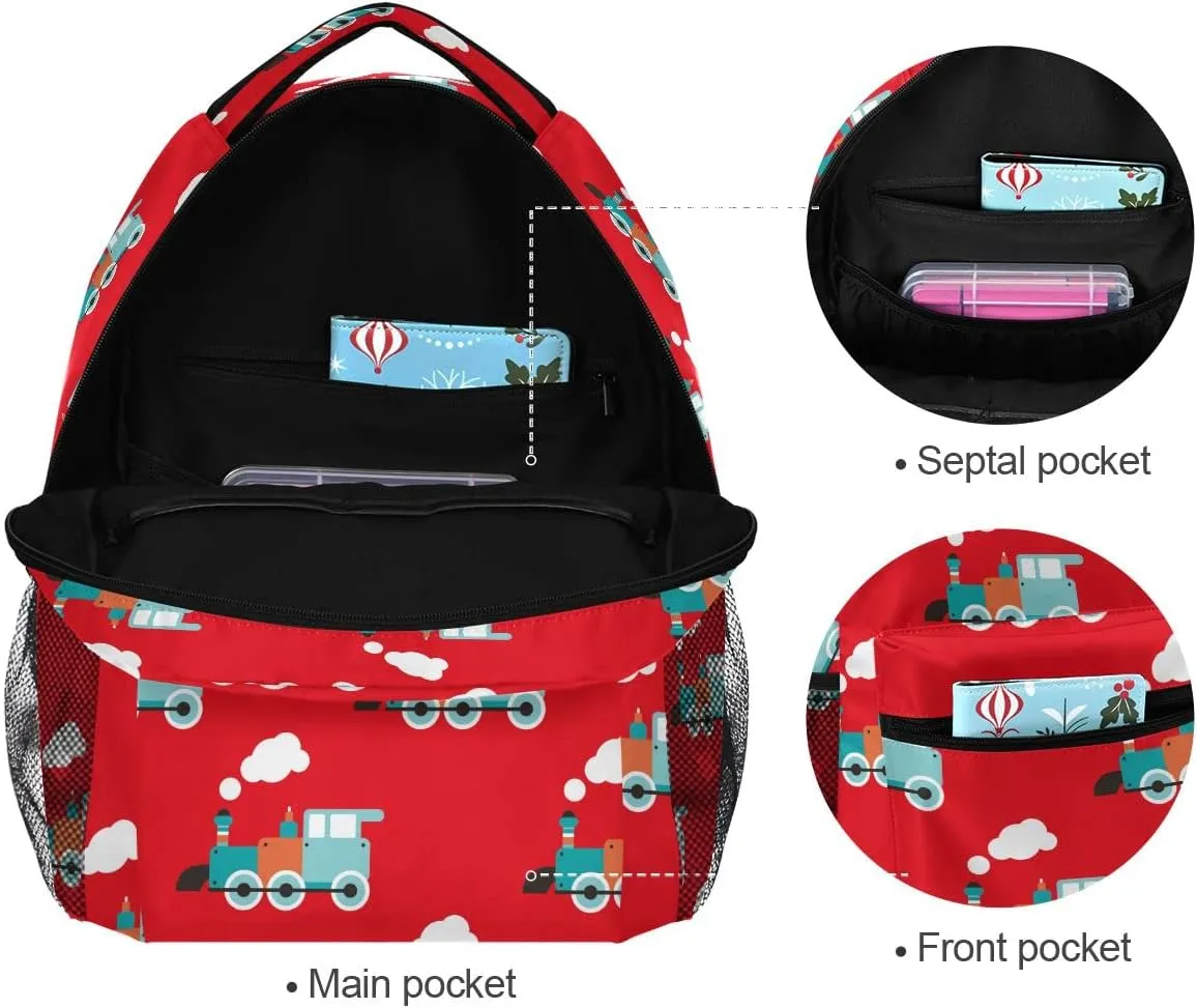 Fisyme Retro Train Backpack Laptop Bag Daypack Travel Hiking School Backpacks for Men Women Kids Girls Boys