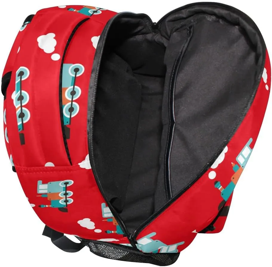 Fisyme Retro Train Backpack Laptop Bag Daypack Travel Hiking School Backpacks for Men Women Kids Girls Boys