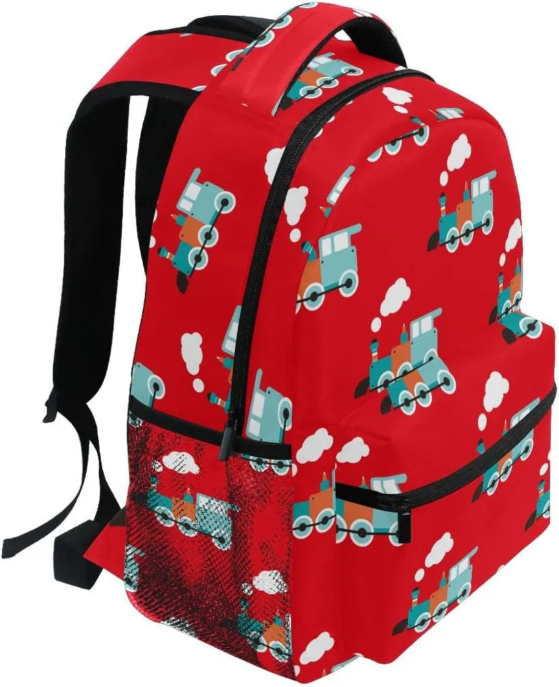 Fisyme Retro Train Backpack Laptop Bag Daypack Travel Hiking School Backpacks for Men Women Kids Girls Boys