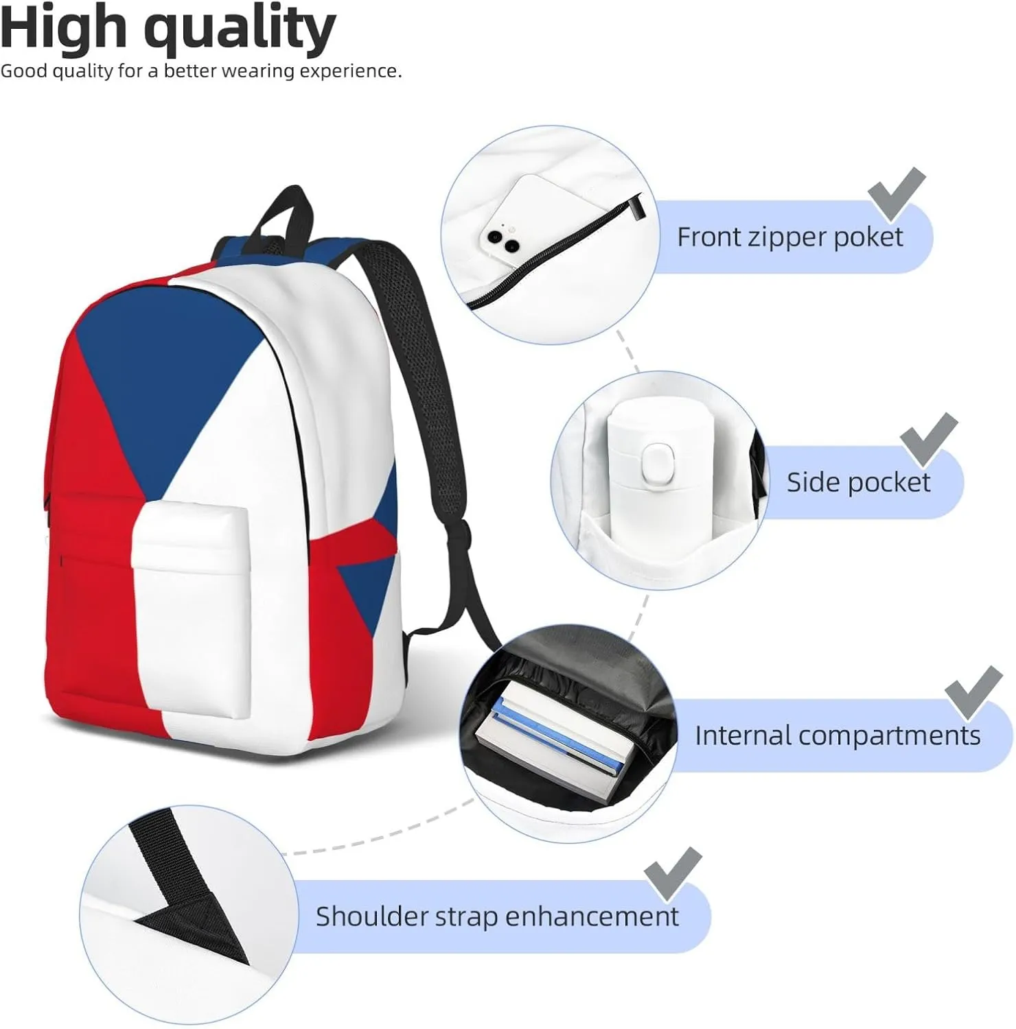 Flag of the Czech Republic print Backpack Travel Backpacks for Women Men College Backpack Computer Bag for Travel