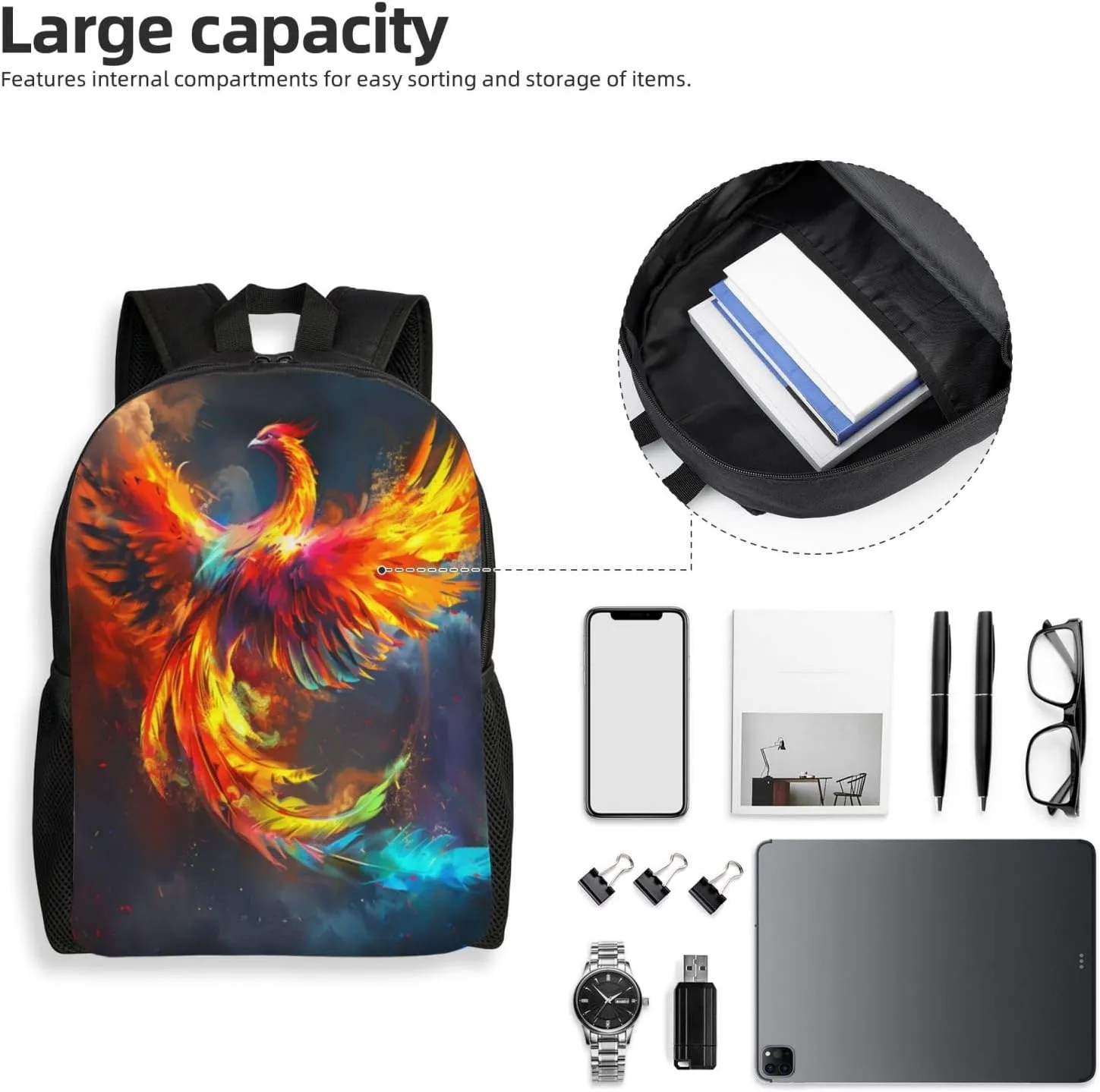 Flame Bird Backpack Waterproof Anti Theft Durable Light Laptop Bag Backpacks For Women Men Travel Gym Backpack