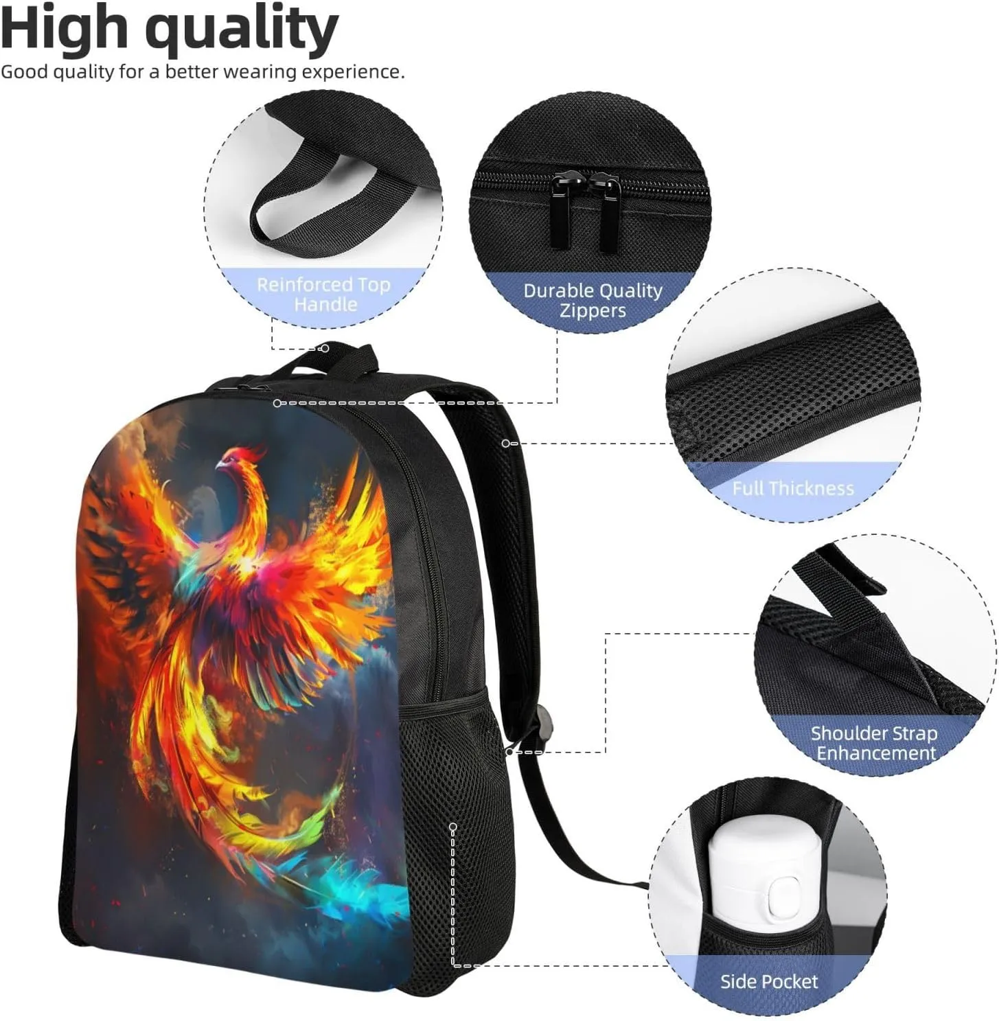 Flame Bird Backpack Waterproof Anti Theft Durable Light Laptop Bag Backpacks For Women Men Travel Gym Backpack