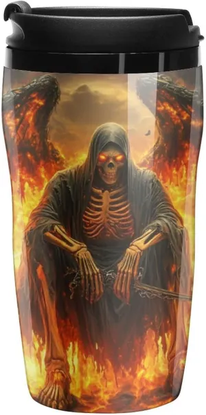 Flaming Death Coffee Mug with Lid Portable Tumbler Water Bottle for Travel Business 250ml