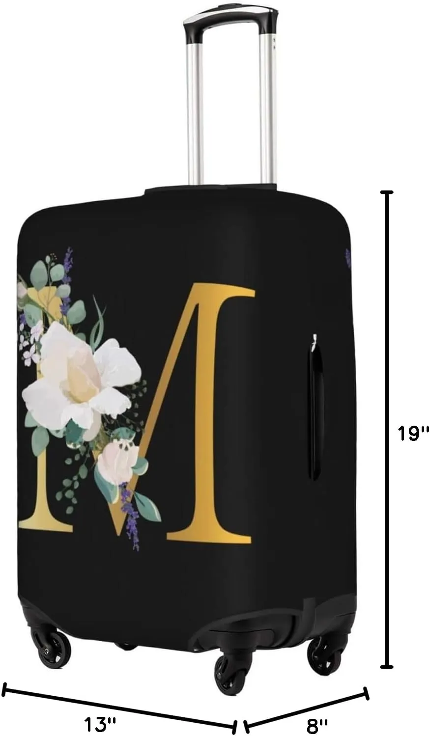 Flower Lette M Black Luggage Cover Elastic Washable Stretch Suitcase Protector Anti-Scratch Travel Suitcase Cover for Kid and Adult S (18-21 inch suitcase)