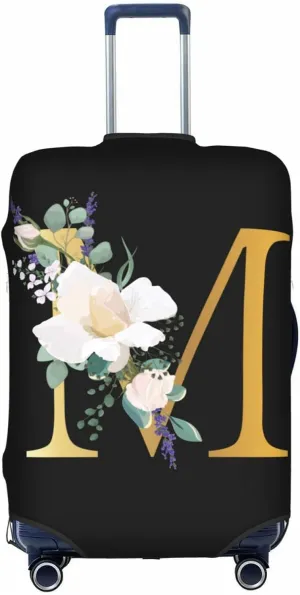 Flower Lette M Black Luggage Cover Elastic Washable Stretch Suitcase Protector Anti-Scratch Travel Suitcase Cover for Kid and Adult S (18-21 inch suitcase)