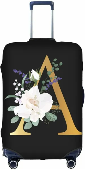 Flower Letter A Black Luggage Cover Elastic Washable Stretch Suitcase Protector Anti-Scratch Travel Suitcase Cover for Kid and Adult S (18-21 inch suitcase)