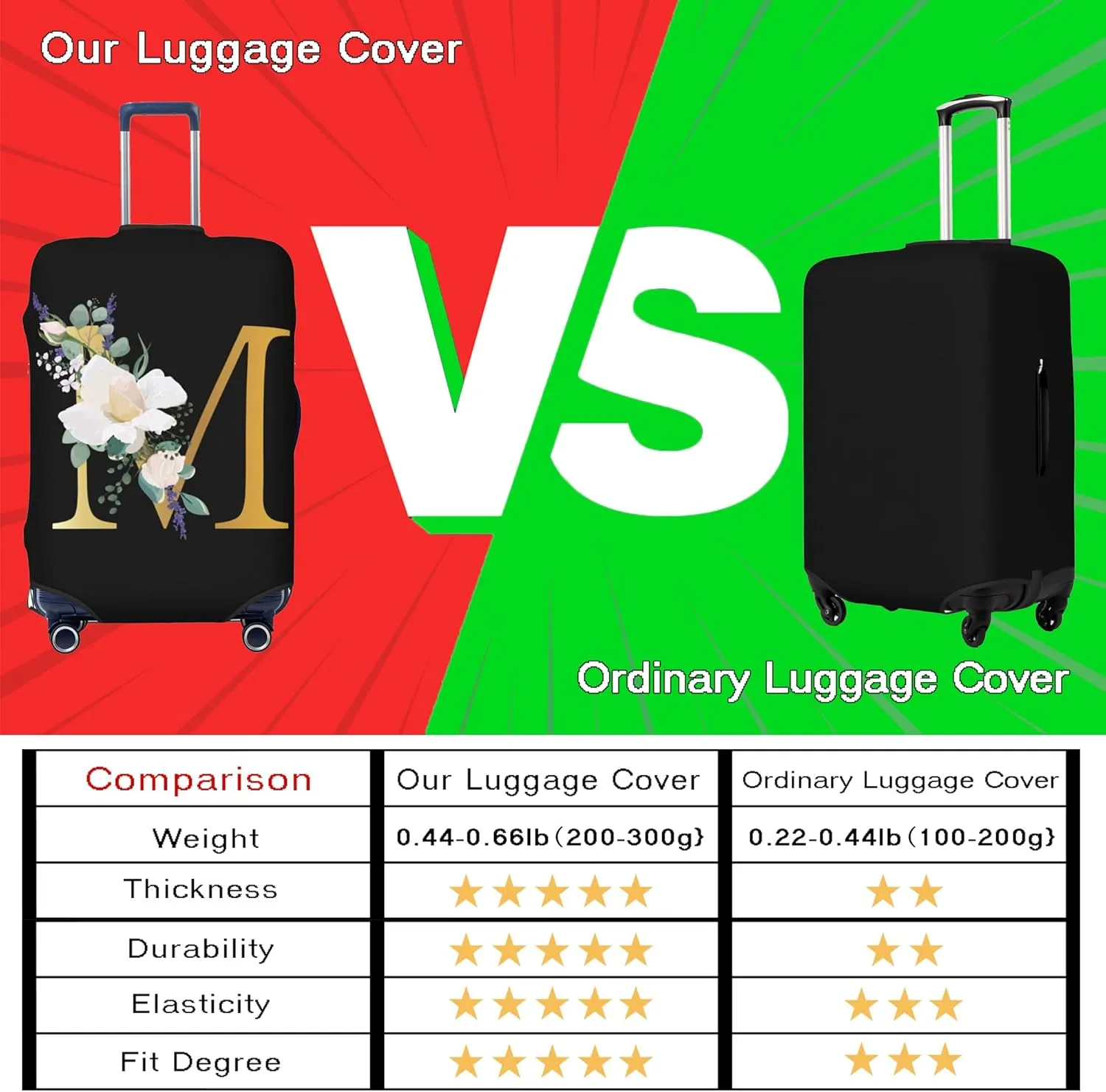 Flower Letter A Black Luggage Cover Elastic Washable Stretch Suitcase Protector Anti-Scratch Travel Suitcase Cover for Kid and Adult S (18-21 inch suitcase)