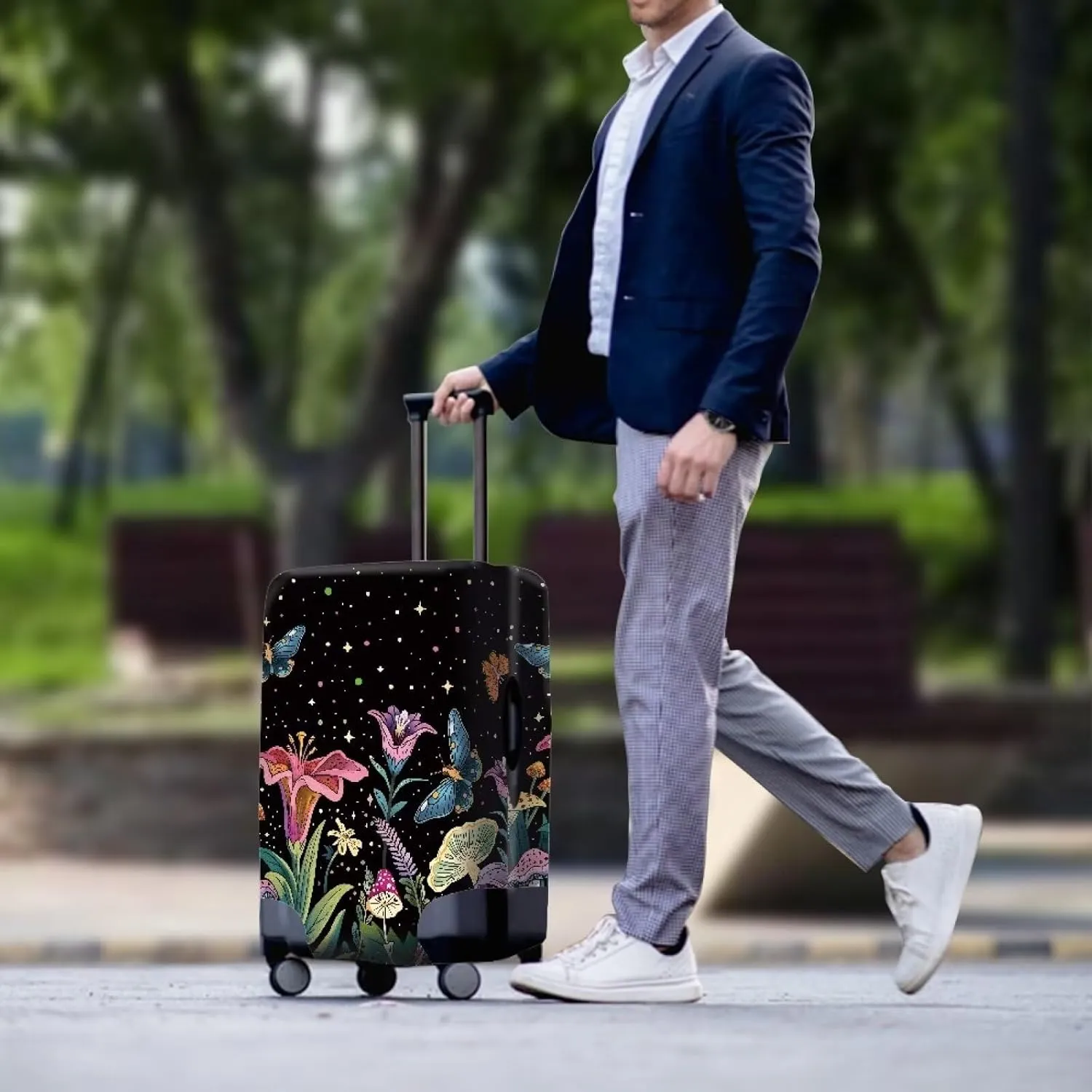 Flowers And Stars Luggage Suitcase Covers for Luggage Elastic Luggage Cover Protector Scratch Resistant Travel Suitcase Cover Fits 18-32 Inch Luggage Travel Bag Cover Travel Covers-L