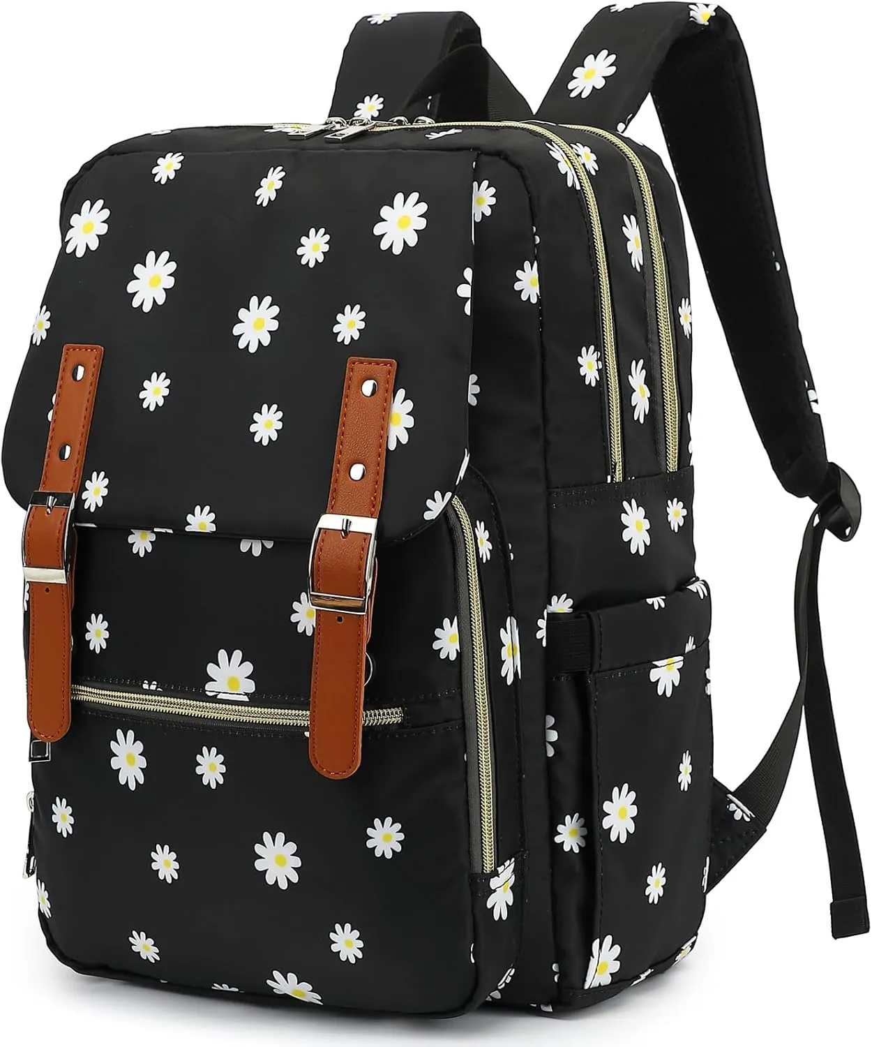 Flowers Laptop Backpack for Women Girls School Work Business Travel Computer Backpacks College Bookbag Fit 15.6 Inch Notebook (Daisy Black)