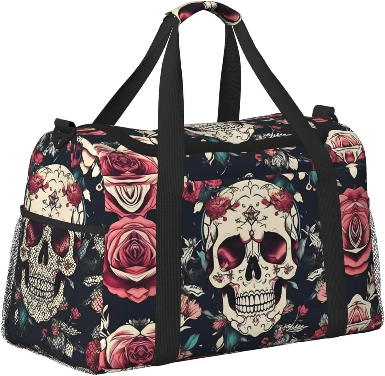 Flowers Skull Ornamental Pattern Travel Bag, Weekender Bags For Women Men For Outdoor Adventures, Ideal For Camping And Hiking