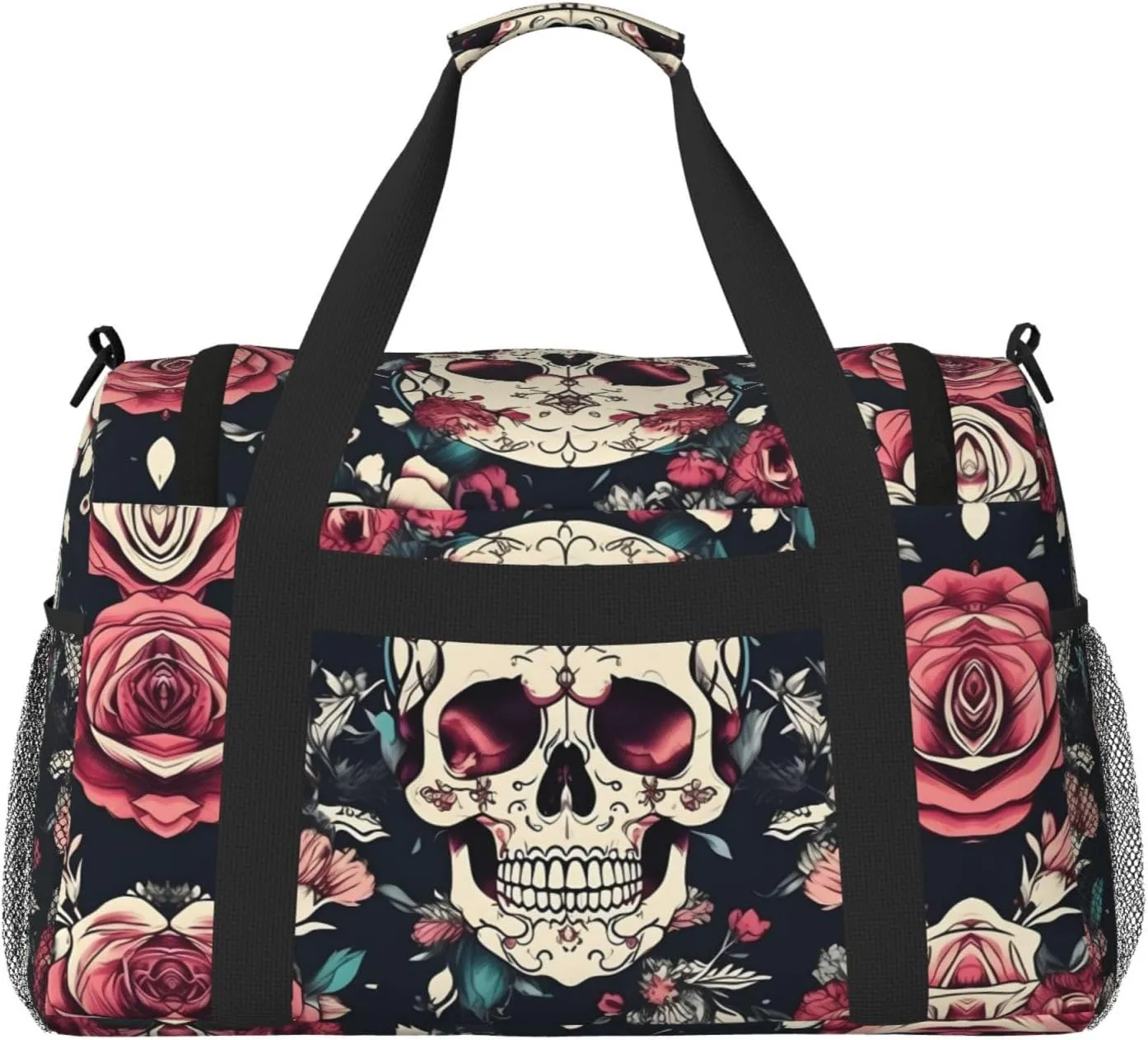 Flowers Skull Ornamental Pattern Travel Bag, Weekender Bags For Women Men For Outdoor Adventures, Ideal For Camping And Hiking