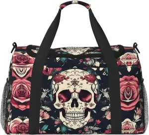 Flowers Skull Ornamental Pattern Travel Bag, Weekender Bags For Women Men For Outdoor Adventures, Ideal For Camping And Hiking
