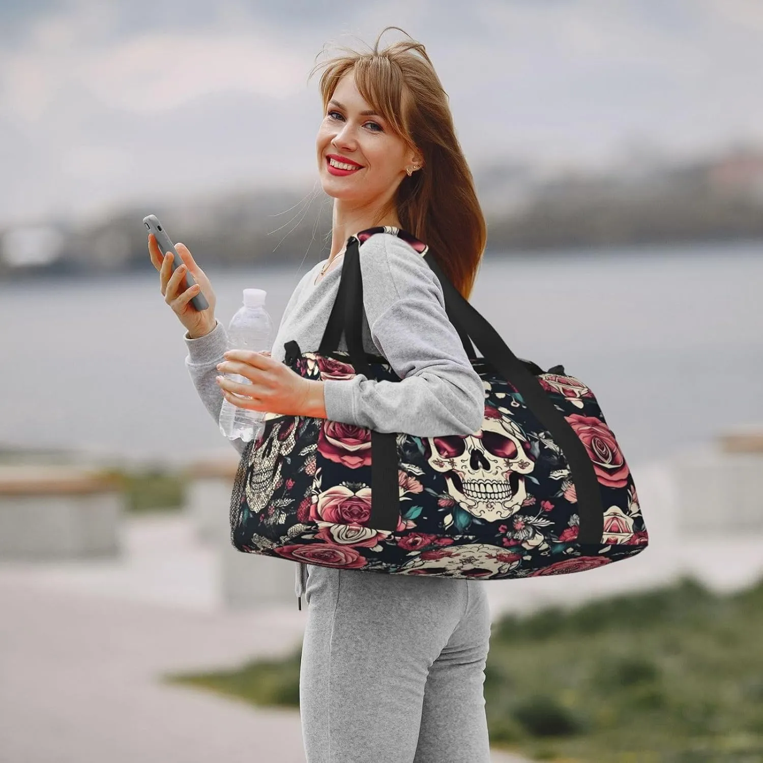 Flowers Skull Ornamental Pattern Travel Bag, Weekender Bags For Women Men For Outdoor Adventures, Ideal For Camping And Hiking