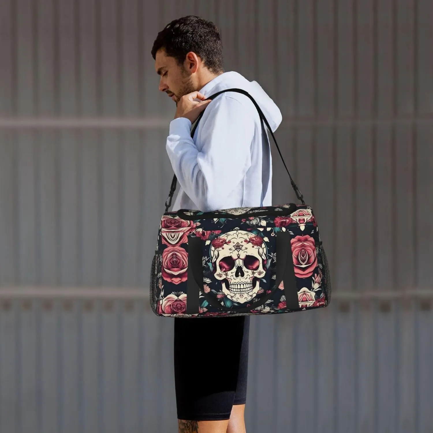 Flowers Skull Ornamental Pattern Travel Bag, Weekender Bags For Women Men For Outdoor Adventures, Ideal For Camping And Hiking
