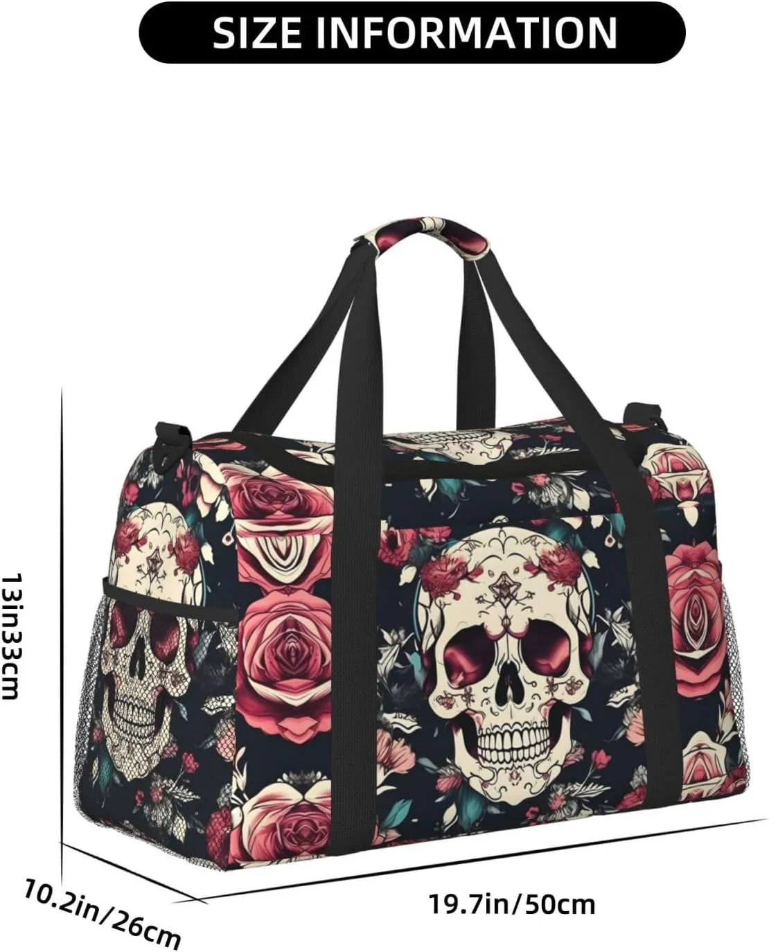 Flowers Skull Ornamental Pattern Travel Bag, Weekender Bags For Women Men For Outdoor Adventures, Ideal For Camping And Hiking