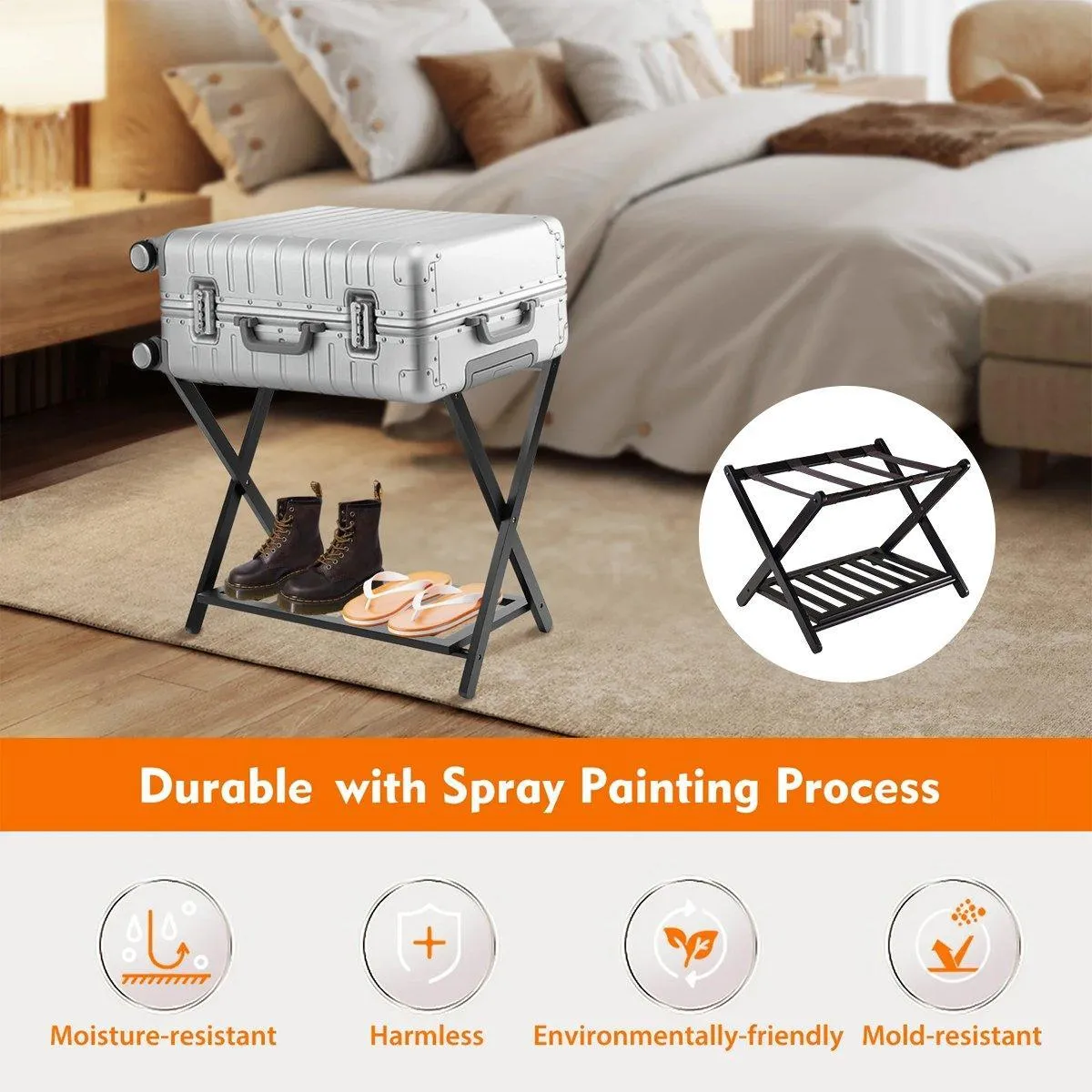 Foldable Bamboo Luggage Rack Hotel Room Portable Suitcase Holder Travel Rack
