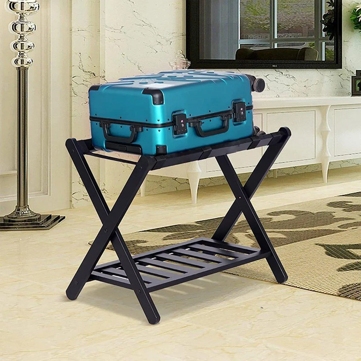 Foldable Bamboo Luggage Rack Hotel Room Portable Suitcase Holder Travel Rack