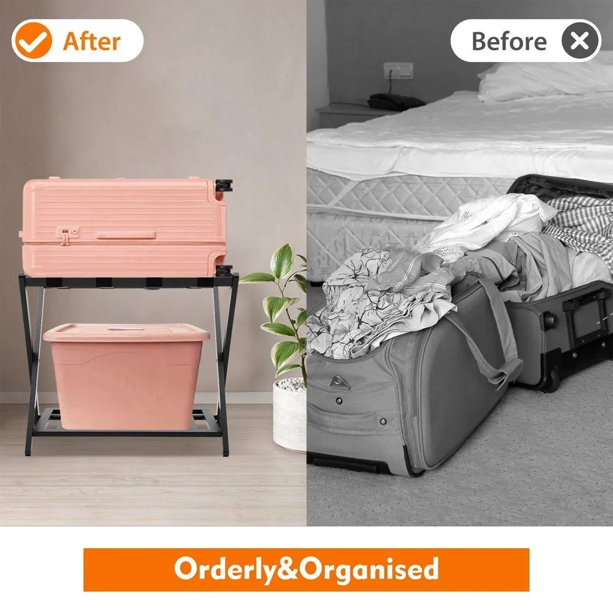 Foldable Bamboo Luggage Rack Hotel Room Portable Suitcase Holder Travel Rack
