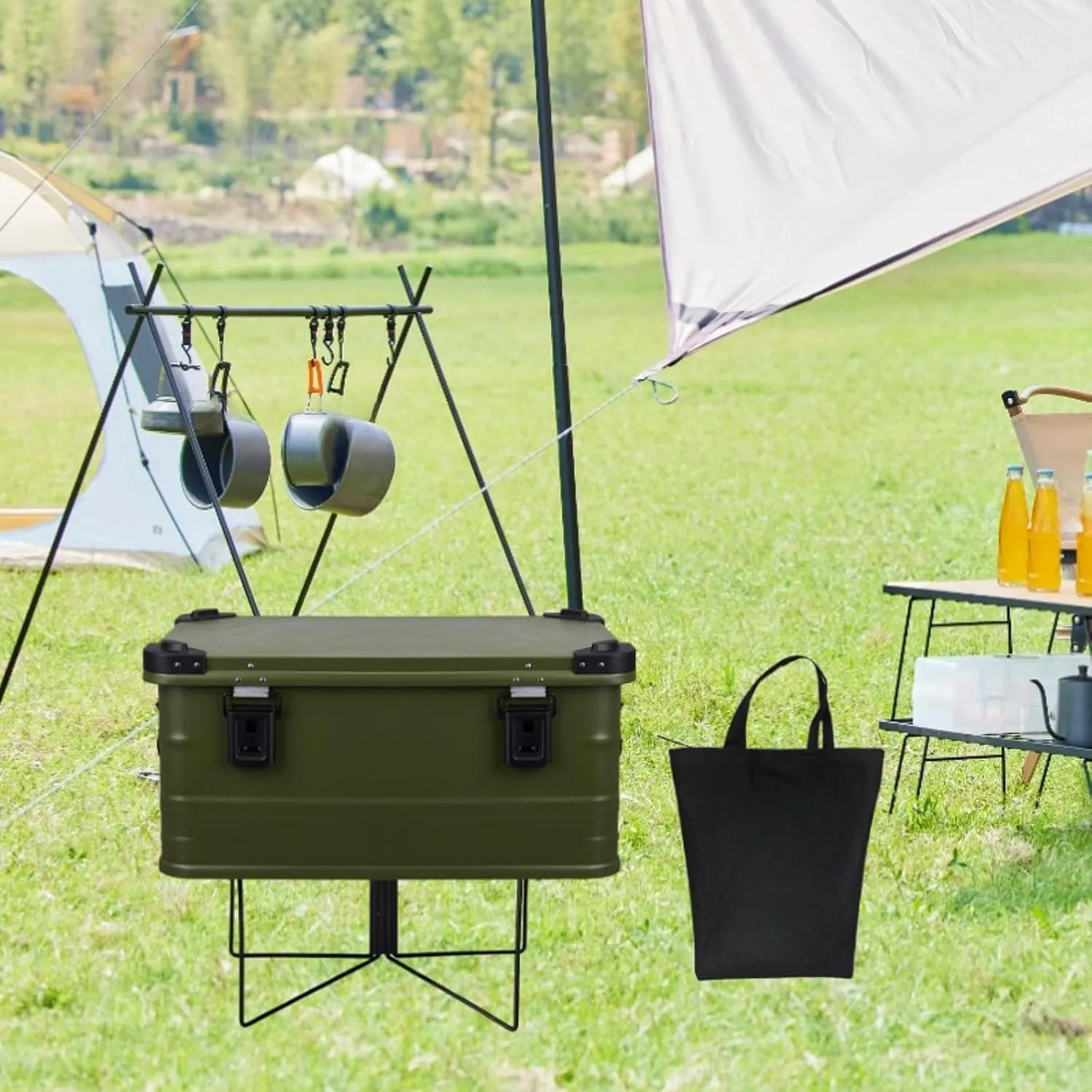 Foldable Cooler Stand with Storage Bag Multipurpose Stable Portable Luggage Rack Water Container Stand for BBQ Picnic Fishing