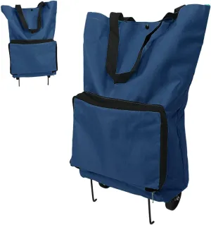 Foldable Shopping Cart Bag Zipper Reusable Large Capacity Portable Oxford Fabric Grocery Cart Bag with Wheels for Groceries (Purplish Blue)