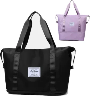 Foldable Travel Bag Expandable, Wealthyn High-Capacity Double-Layer Wet Separation Travelling Bag (Black)