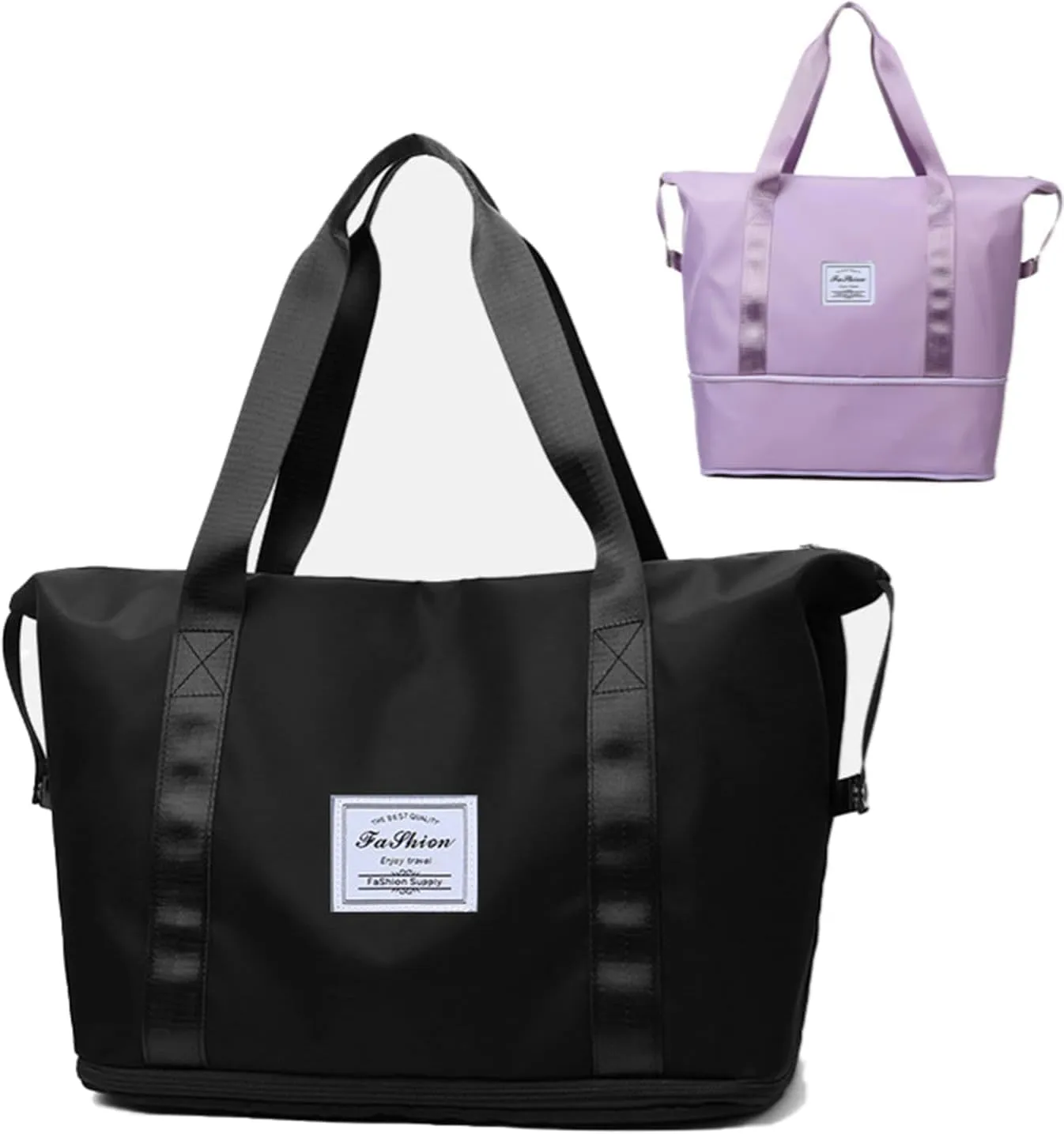 Foldable Travel Bag Expandable, Wealthyn High-Capacity Double-Layer Wet Separation Travelling Bag (Black)