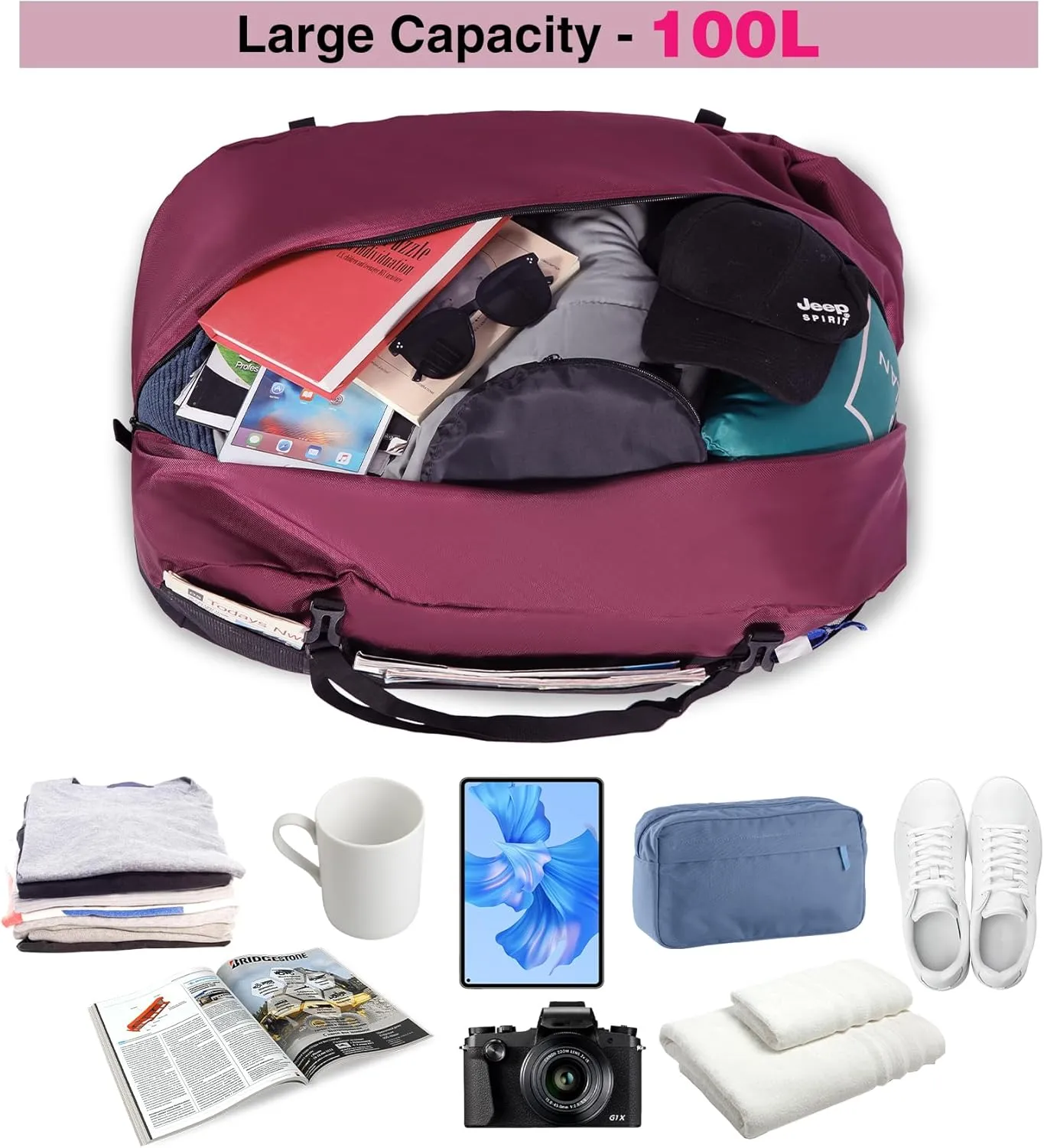 Foldable Travel Bag,100L Large Duffel Bag for Travel, Lightweight Waterproof Tote Bag