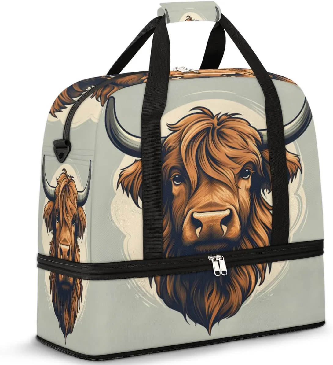 Foldable Travel Duffel Bag for Women, Overnight Weekender Bag Highland Cow Carry on Duffel Bag Luggage Sports Gym Tote Bag with Shoes Compartment, Water Rresistant Shoulder Bag,C43