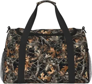 Foldable Travel Duffle Bag for Women Camo Fall Fallen Leaves Duffel Bag Branch Carry On Weekend Bag for Women, Men, Overnight Dried Leaves Luggage Bag Big Gym Bag