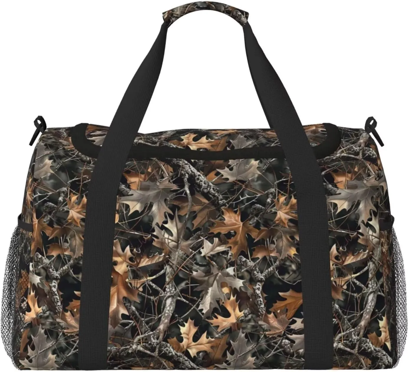Foldable Travel Duffle Bag for Women Camo Fall Fallen Leaves Duffel Bag Branch Carry On Weekend Bag for Women, Men, Overnight Dried Leaves Luggage Bag Big Gym Bag
