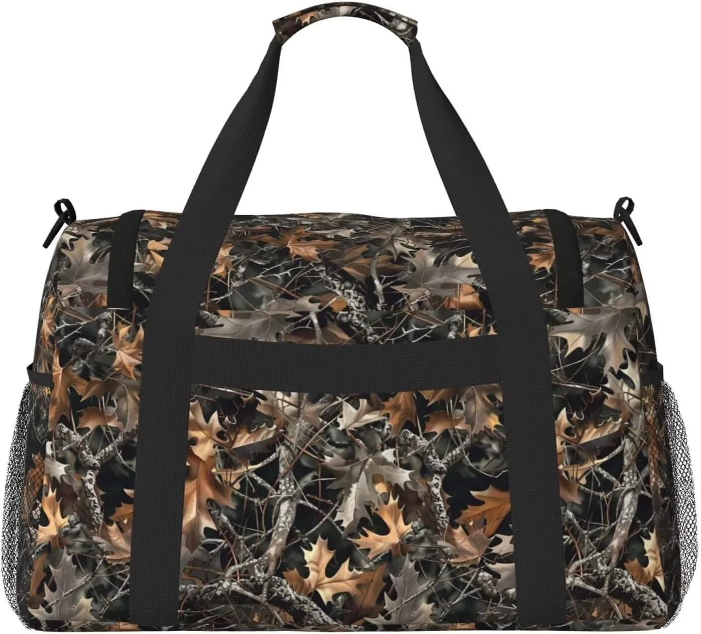 Foldable Travel Duffle Bag for Women Camo Fall Fallen Leaves Duffel Bag Branch Carry On Weekend Bag for Women, Men, Overnight Dried Leaves Luggage Bag Big Gym Bag