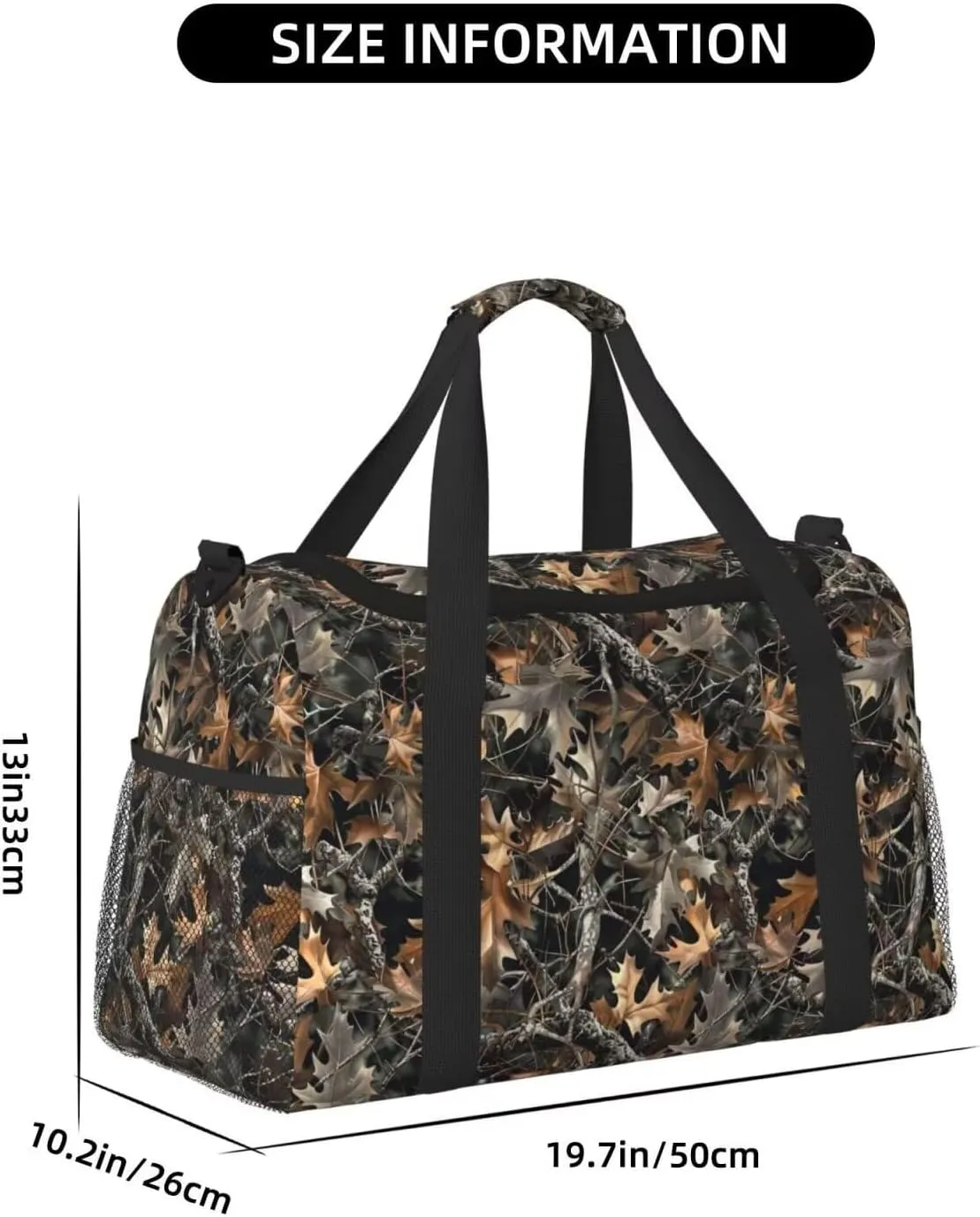 Foldable Travel Duffle Bag for Women Camo Fall Fallen Leaves Duffel Bag Branch Carry On Weekend Bag for Women, Men, Overnight Dried Leaves Luggage Bag Big Gym Bag