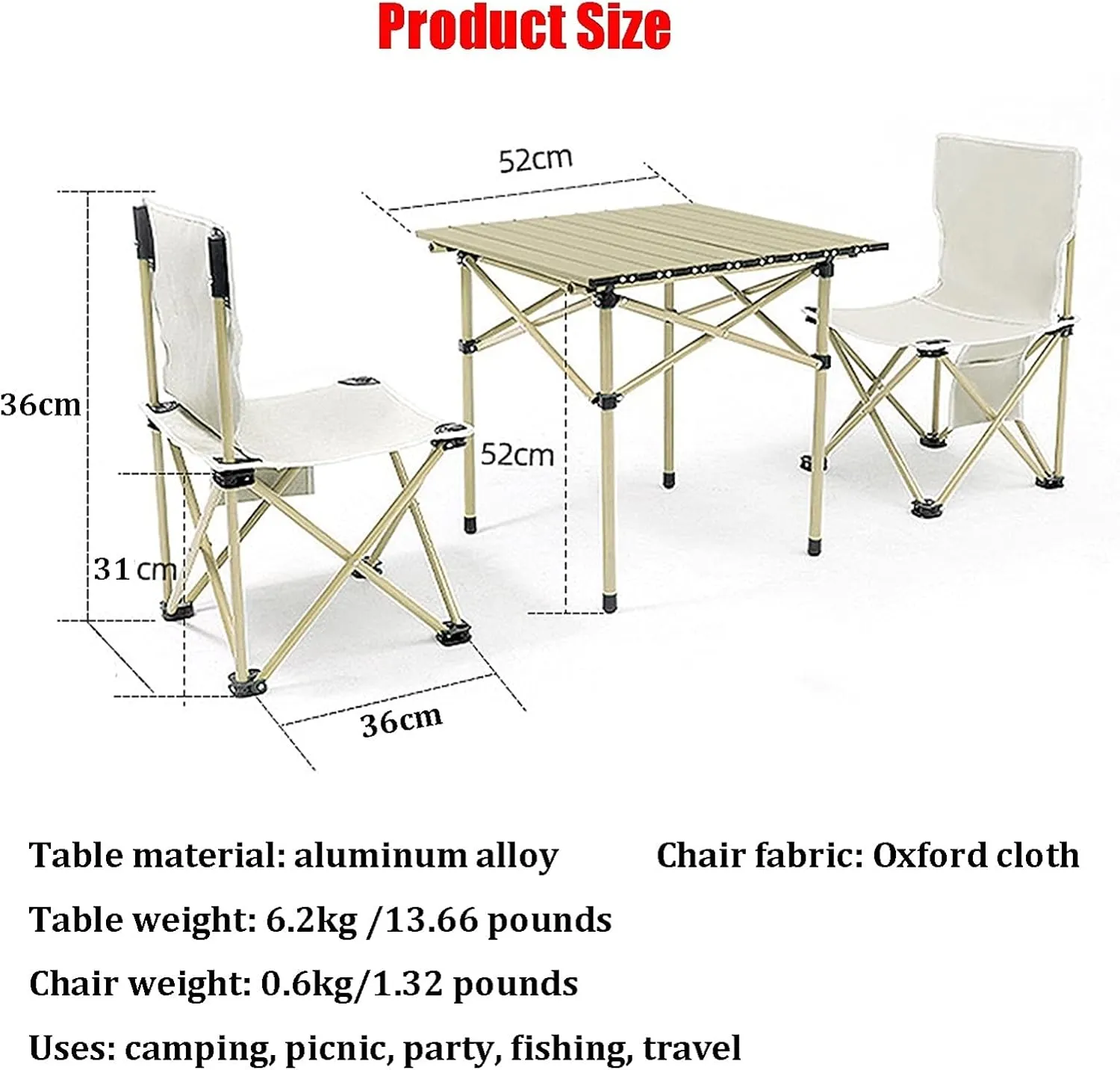 Folding Camping Table Outdoor and Chair Set, The Aluminum Alloy Camping Picnic Table Bears 100kg, Roll-up Table Top for Easy Storage